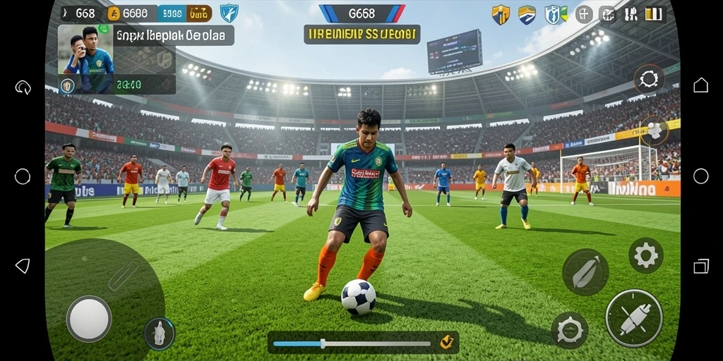 Tampilan gameplay G668 menampilkan aksi sepak bola yang intens dan mendebarkan.
