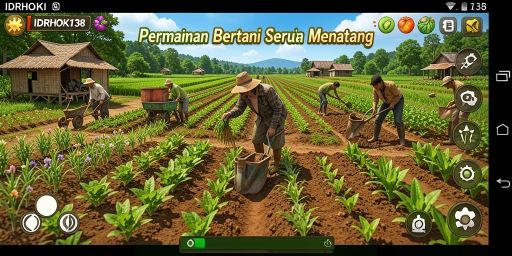 Tampilan gameplay menarik dari IDRHOKI138 dengan ladang yang hijau.