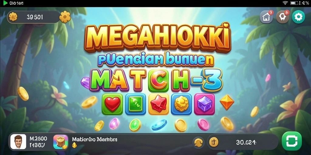 Tampilkan gameplay seru MEGAHOKI dengan tantangan Match-3 yang menarik.