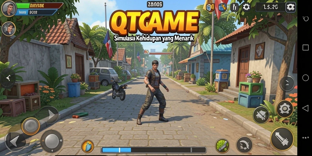 Tampilan gameplay menarik dari QTGAME yang menonjolkan simulasi kehidupan.