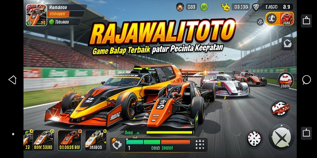 Tangkapan layar gameplay RAJAWALITOTO menampilkan aksi balapan yang mendebarkan.