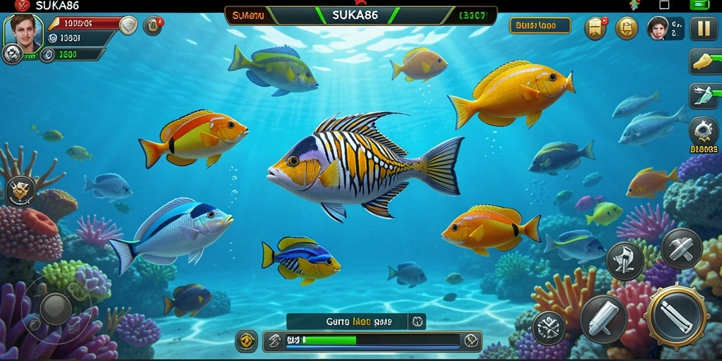 Tampilan gameplay seru di SUKA86 dengan banyak ikan untuk ditangkap.